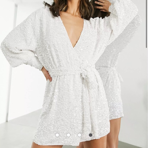 NWT ASOS EDITION sequin wrap mini dress in white - Picture 2 of 6